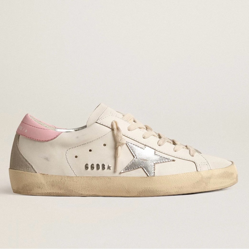 Golden Goose Women's Super-Star with silver leather star and pink heel tab